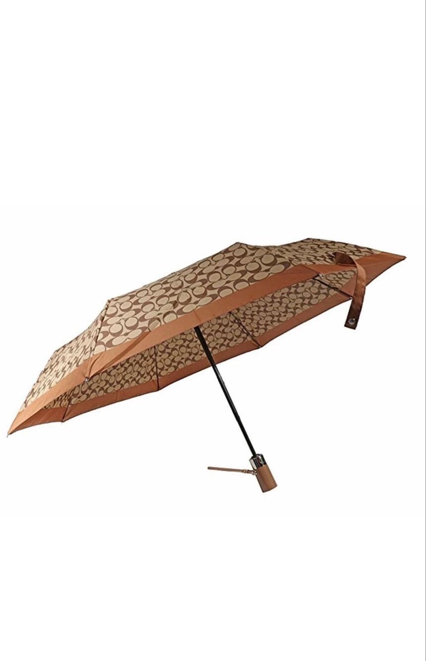 NWT Coach Signature C Print Automatic Compact Umbrella Khaki Brown NWT MSRP $85